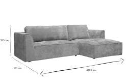 Canapé d'angle droit design en tissu effet velours texturé gris 3 places GRAMMY