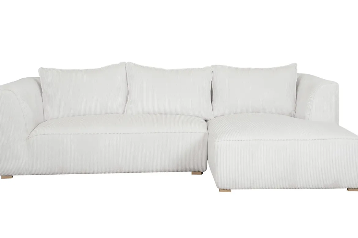 Canapé d'angle droit design en tissu velours côtelé écru 3-4 places PANAM