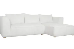 Canapé d'angle droit design en tissu velours côtelé écru 3-4 places PANAM