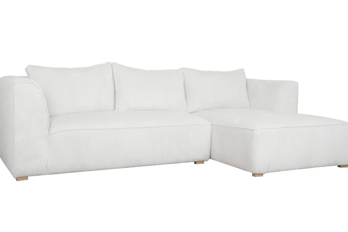 Canapé d'angle droit design en tissu velours côtelé écru 3-4 places PANAM