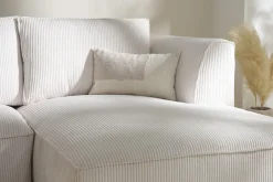 Canapé d'angle droit design en tissu velours côtelé écru 3-4 places PANAM