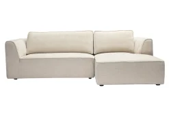 Canapé d'angle droit design en tissu effet velours texturé beige 3 places GRAMMY