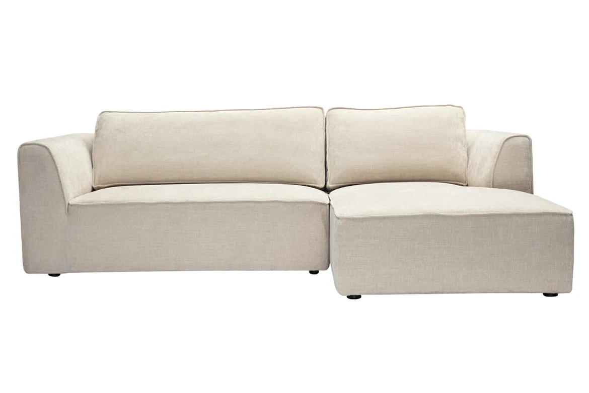Canapé d'angle droit design en tissu effet velours texturé beige 3 places GRAMMY
