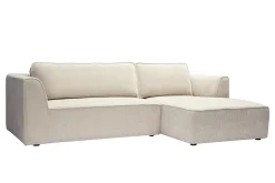Canapé d'angle droit design en tissu effet velours texturé beige 3 places GRAMMY