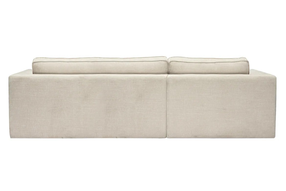 Canapé d'angle droit design en tissu effet velours texturé beige 3 places GRAMMY