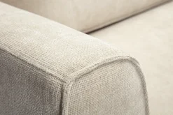 Canapé d'angle droit design en tissu effet velours texturé beige 3 places GRAMMY