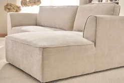 Canapé d'angle droit design en tissu effet velours texturé beige 3 places GRAMMY