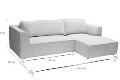 Canapé d'angle droit design en tissu effet velours texturé beige 3 places GRAMMY