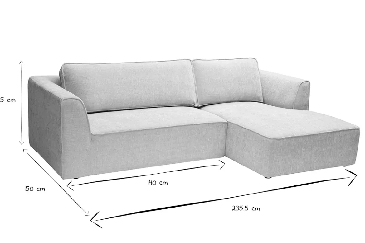 Canapé d'angle droit design en tissu effet velours texturé beige 3 places GRAMMY
