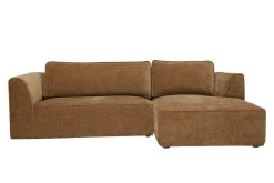 Canapé d'angle droit design en tissu effet velours texturé terre brûlée 3 places GRAMMY