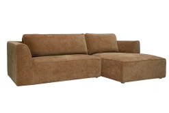 Canapé d'angle droit design en tissu effet velours texturé terre brûlée 3 places GRAMMY