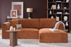 Canapé d'angle droit design en tissu effet velours texturé terre brûlée 3 places GRAMMY