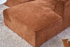 Canapé d'angle droit design en tissu effet velours texturé terre brûlée 3 places GRAMMY