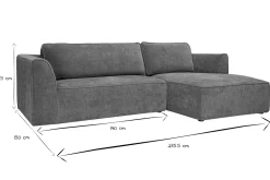 Canapé d'angle droit design en tissu effet velours texturé terre brûlée 3 places GRAMMY