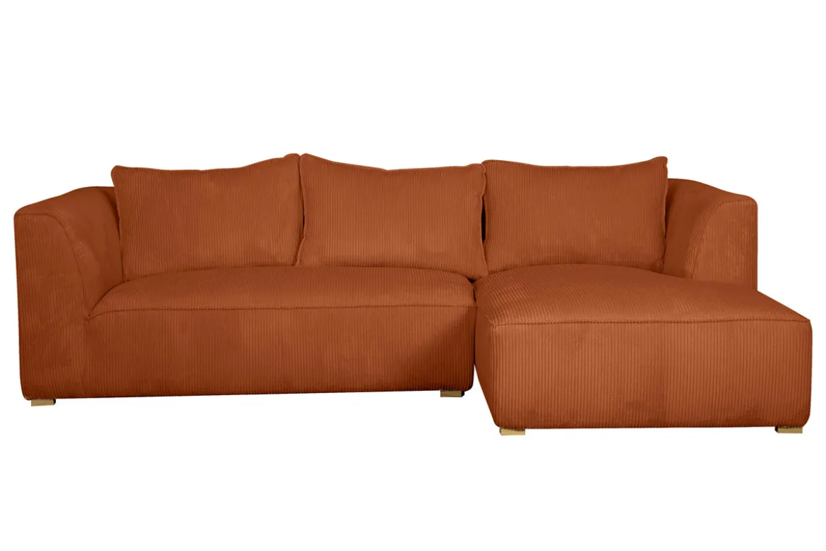 Canapé d'angle droit design en tissu velours côtelé terre brûlée 3-4 places PANAM