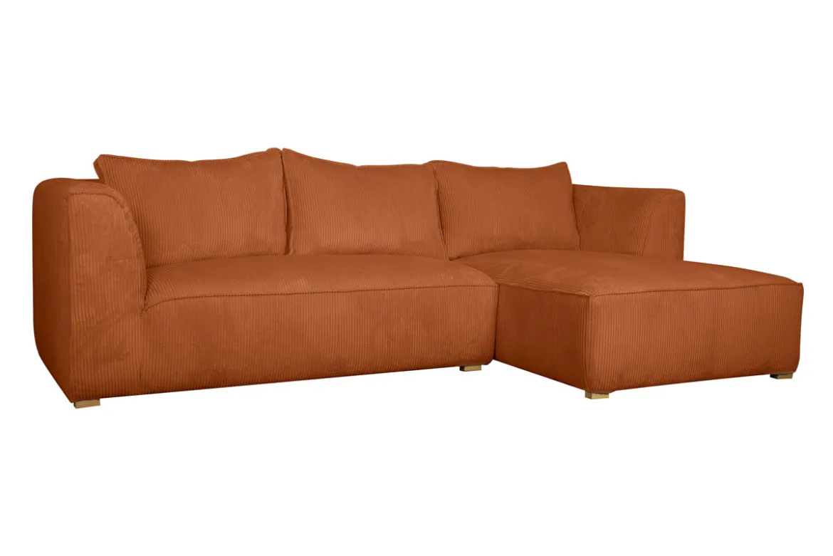 Canapé d'angle droit design en tissu velours côtelé terre brûlée 3-4 places PANAM