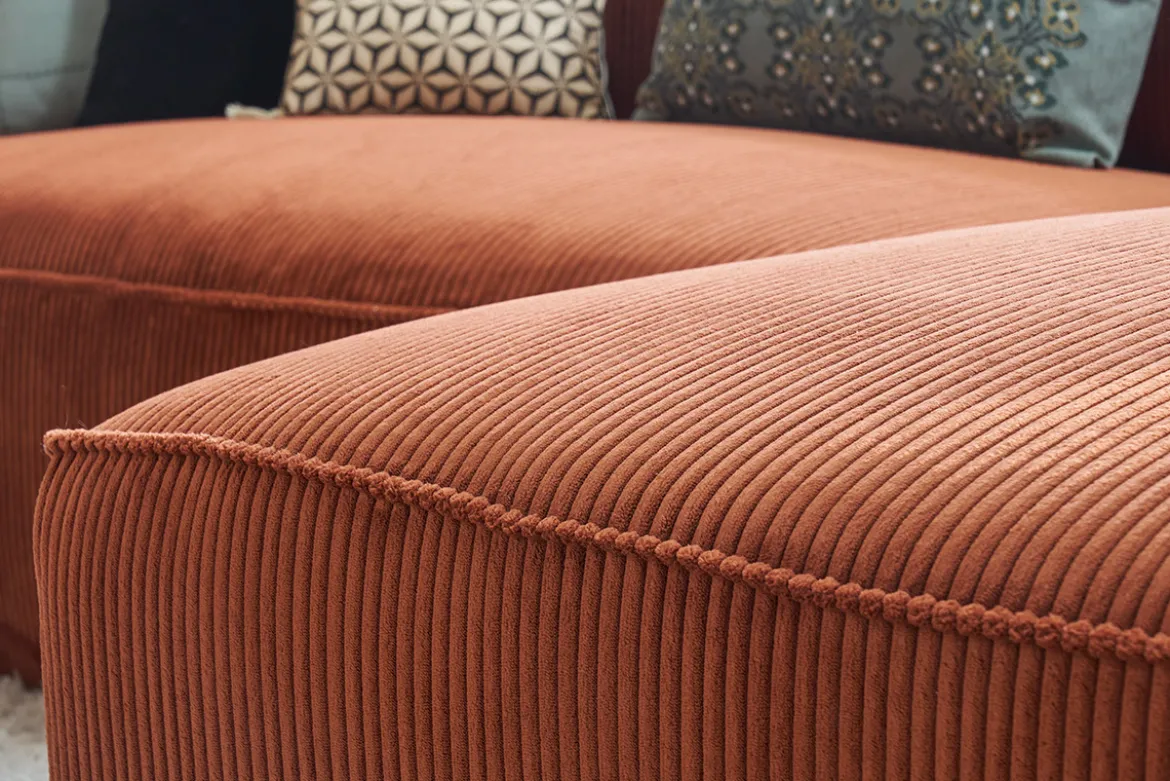 Canapé d'angle droit design en tissu velours côtelé terre brûlée 3-4 places PANAM