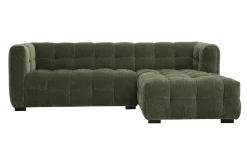 Canapé d'angle droit design 3 places en tissu effet velours vert kaki CORTO