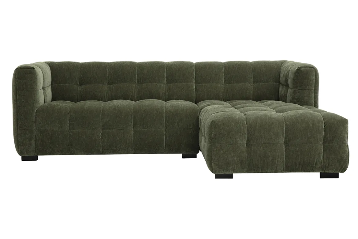 Canapé d'angle droit design 3 places en tissu effet velours vert kaki CORTO