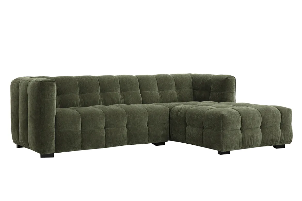 Canapé d'angle droit design 3 places en tissu effet velours vert kaki CORTO