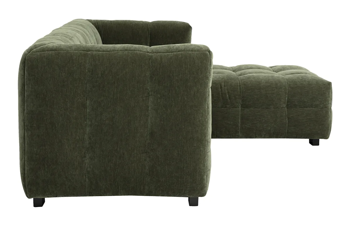 Canapé d'angle droit design 3 places en tissu effet velours vert kaki CORTO