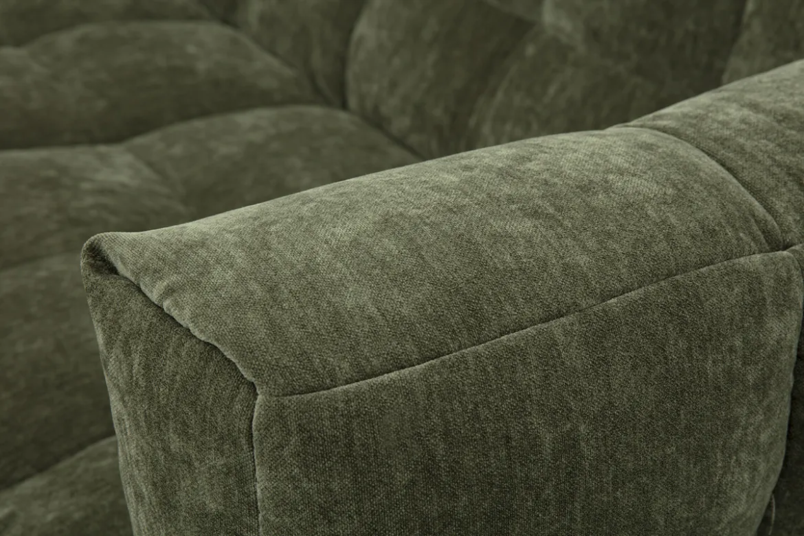 Canapé d'angle droit design 3 places en tissu effet velours vert kaki CORTO