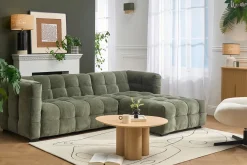 Canapé d'angle droit design 3 places en tissu effet velours vert kaki CORTO