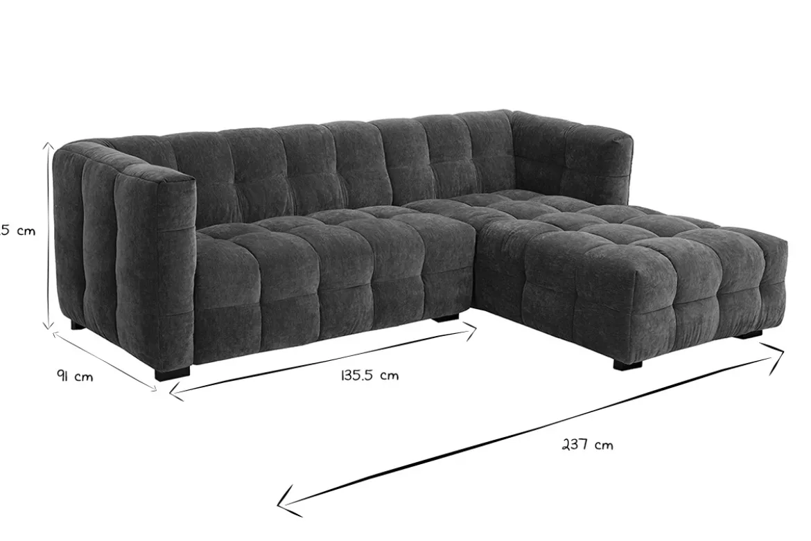 Canapé d'angle droit design 3 places en tissu effet velours vert kaki CORTO