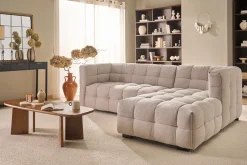 Canapé d'angle droit design 3 places en tissu effet velours texturé beige CORTO