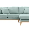 Canapé d'angle droit déhoussable scandinave 4 places en tissu vert lagon et bois clair OSLO