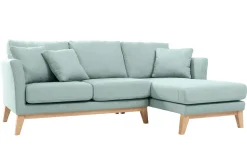 Canapé d'angle droit déhoussable scandinave 4 places en tissu vert lagon et bois clair OSLO