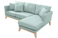 Canapé d'angle droit déhoussable scandinave 4 places en tissu vert lagon et bois clair OSLO