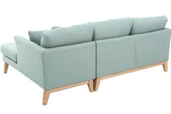 Canapé d'angle droit déhoussable scandinave 4 places en tissu vert lagon et bois clair OSLO