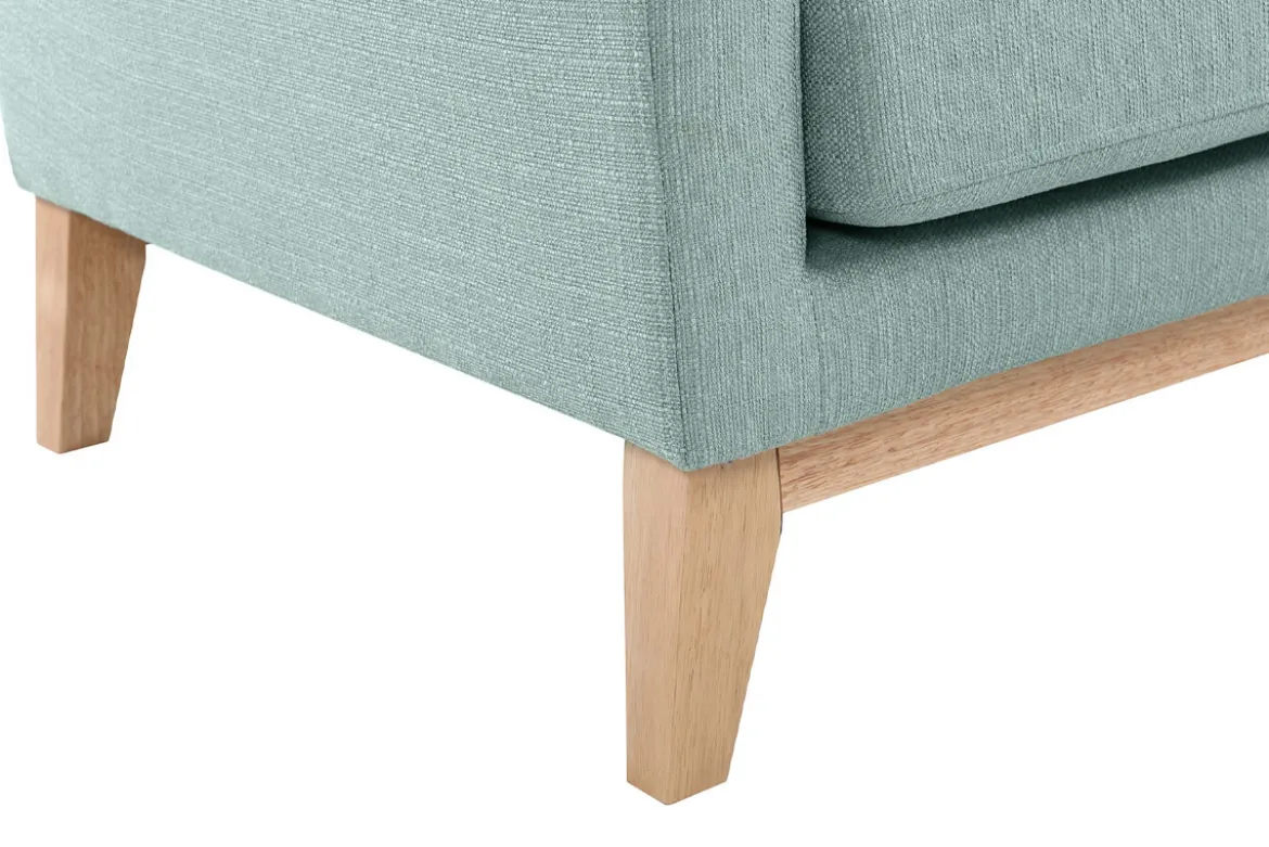Canapé d'angle droit déhoussable scandinave 4 places en tissu vert lagon et bois clair OSLO