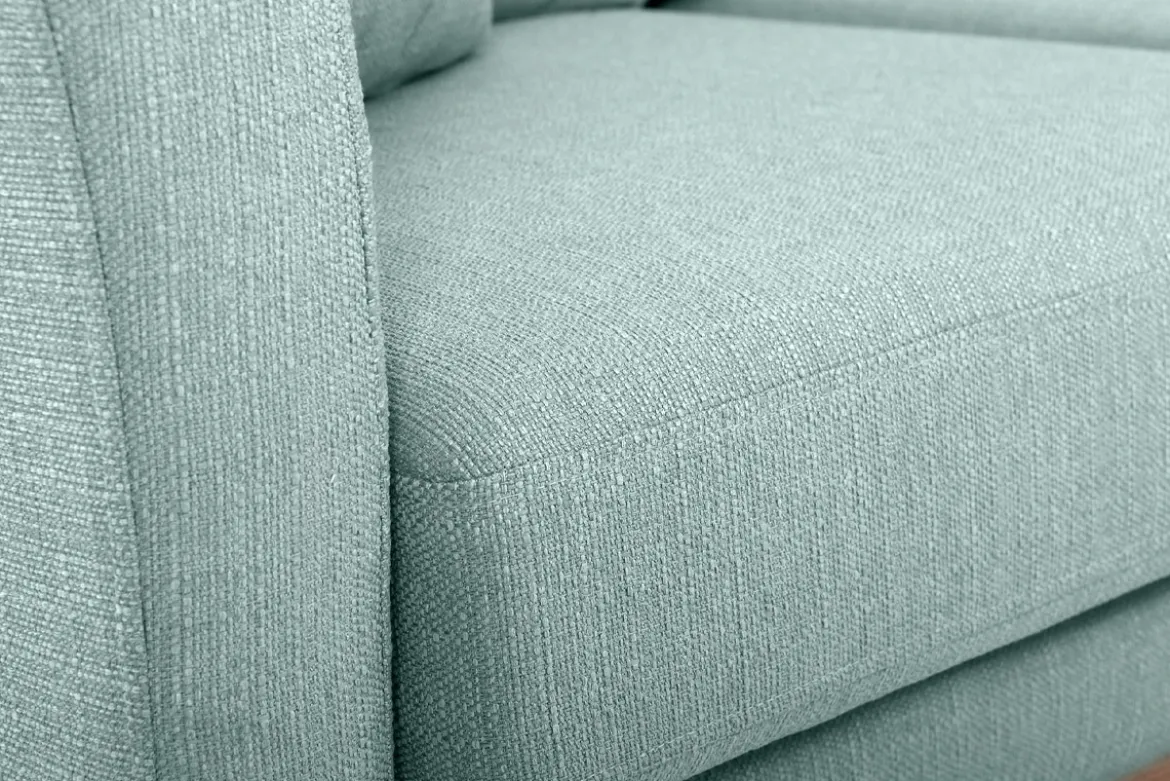 Canapé d'angle droit déhoussable scandinave 4 places en tissu vert lagon et bois clair OSLO