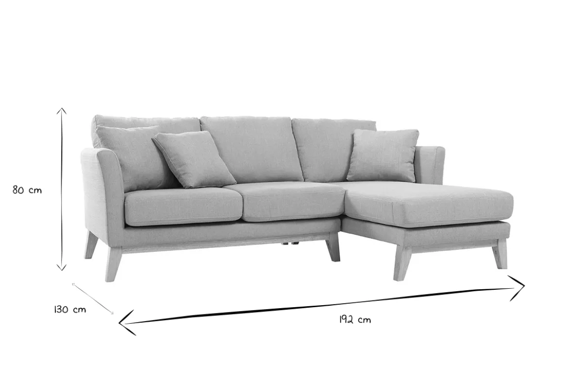 Canapé d'angle droit déhoussable scandinave 4 places en tissu vert lagon et bois clair OSLO