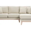 Canapé d'angle droit déhoussable 4 places en tissu beige et bois clair OSLO