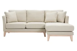 Canapé d'angle droit déhoussable 4 places en tissu beige et bois clair OSLO
