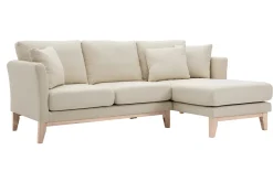 Canapé d'angle droit déhoussable 4 places en tissu beige et bois clair OSLO