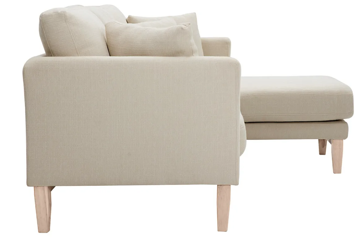 Canapé d'angle droit déhoussable 4 places en tissu beige et bois clair OSLO