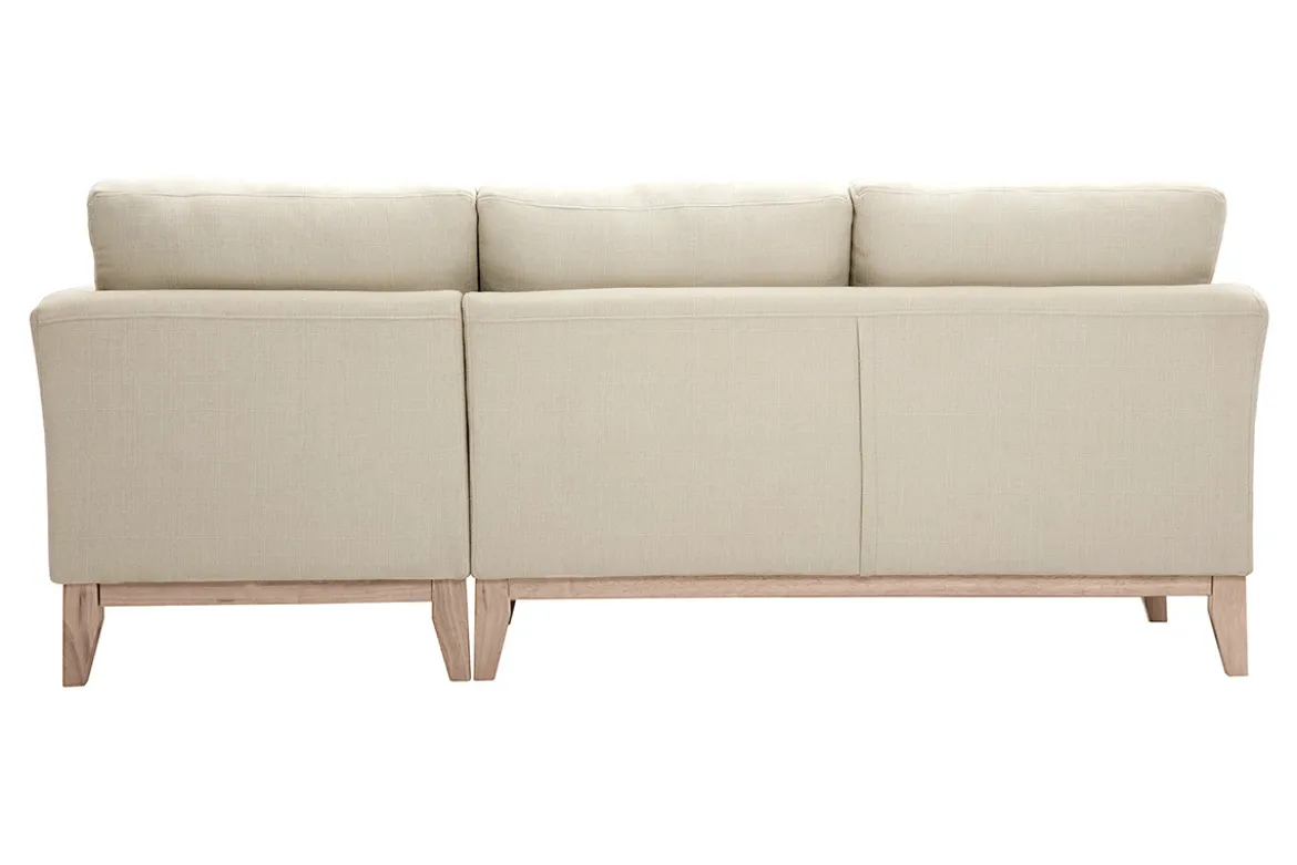 Canapé d'angle droit déhoussable 4 places en tissu beige et bois clair OSLO
