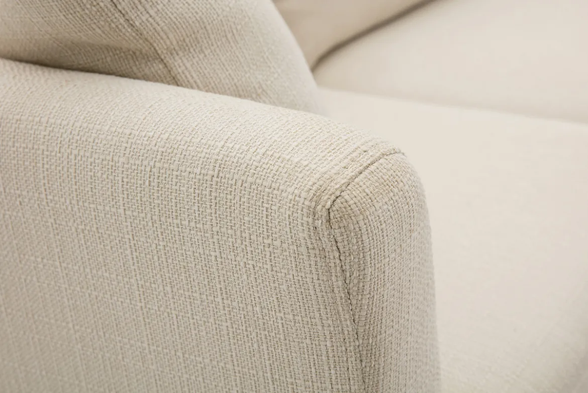 Canapé d'angle droit déhoussable 4 places en tissu beige et bois clair OSLO