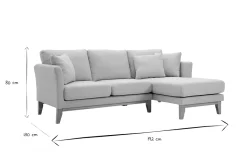 Canapé d'angle droit déhoussable 4 places en tissu beige et bois clair OSLO
