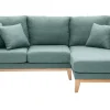 Canapé d'angle droit déhoussable scandinave 4 places en tissu vert de gris et bois clair OSLO