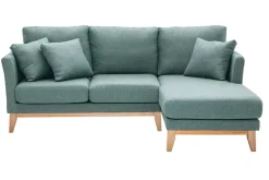 Canapé d'angle droit déhoussable scandinave 4 places en tissu vert de gris et bois clair OSLO