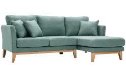 Canapé d'angle droit déhoussable scandinave 4 places en tissu vert de gris et bois clair OSLO