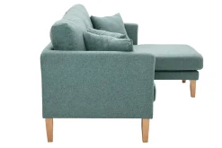 Canapé d'angle droit déhoussable scandinave 4 places en tissu vert de gris et bois clair OSLO