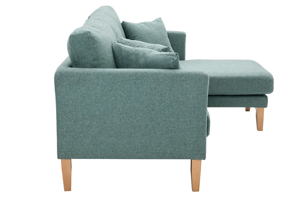 Canapé d'angle droit déhoussable scandinave 4 places en tissu vert de gris et bois clair OSLO
