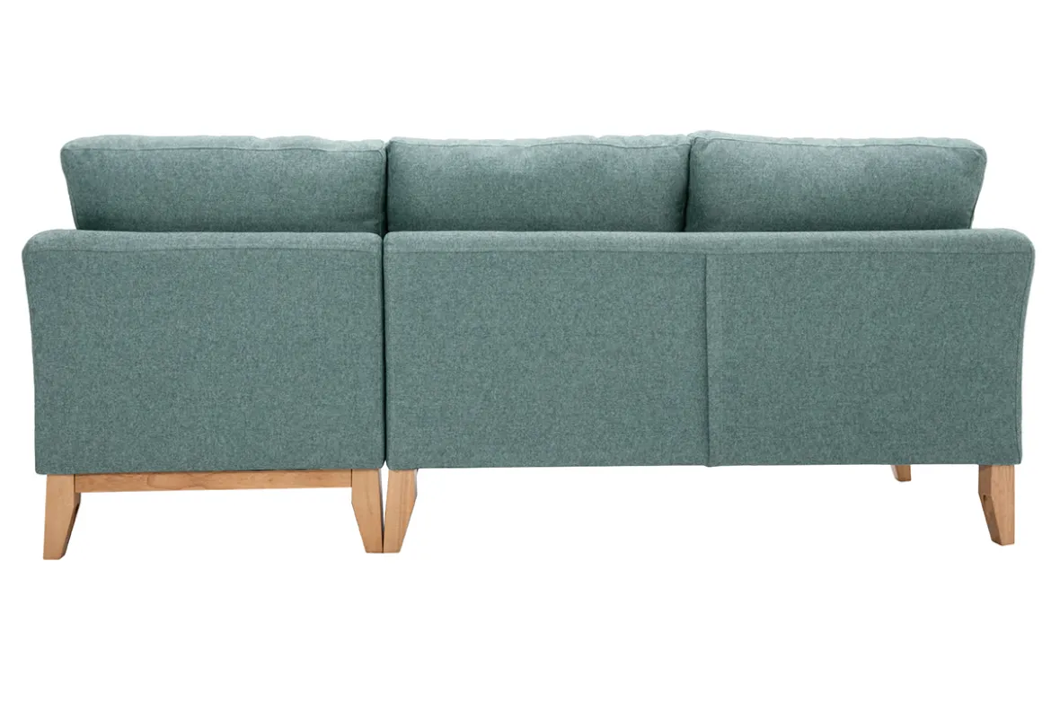 Canapé d'angle droit déhoussable scandinave 4 places en tissu vert de gris et bois clair OSLO