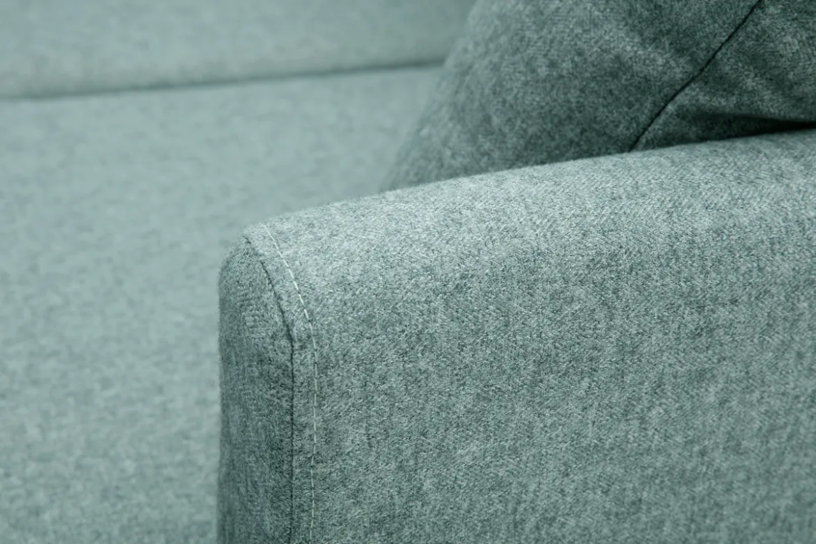Canapé d'angle droit déhoussable scandinave 4 places en tissu vert de gris et bois clair OSLO